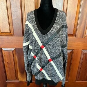 Vintage Alan Stuart Leather Wool Blend Sweater XL Grandpa Black Red White 1980’s